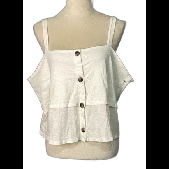 American Eagle Tank Top Women's Size XXL Color Cream Button Up Cropped Tank Top - Picture 1 of 5